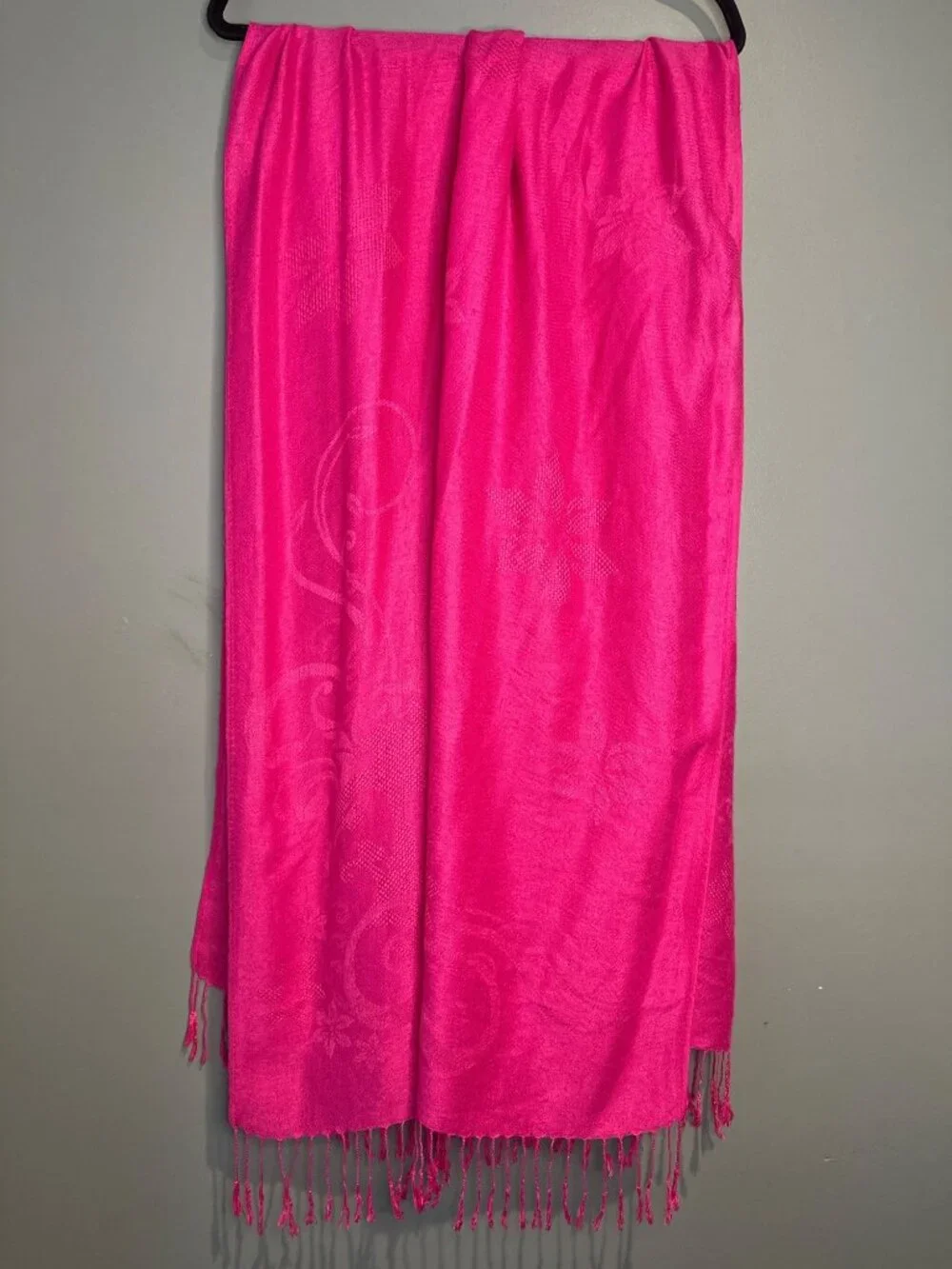 Pashmina Silk Blend Shawl Wrap Hot Pink Floral Paisley Old Money Cottagecore